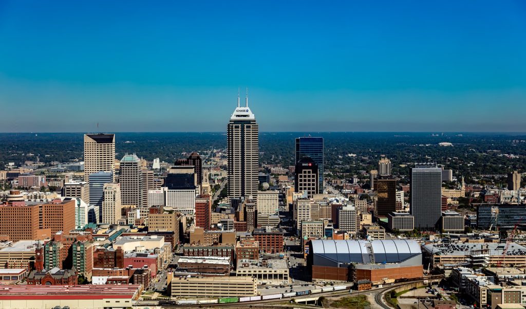 The skyline of Indianapolis, Indiana.